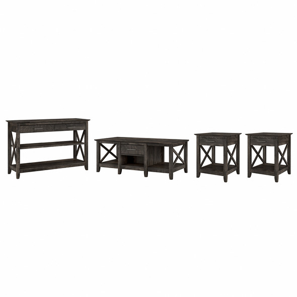 Bush Furniture Key West Coffee Table with Console Table and Set of 2 End Tables in Dark Gray Hickory - KWS024GH Bush Furniture Key West Coffee Table with Console Table and Set of 2 End Tables in Dark Gray Hickory - KWS024GH