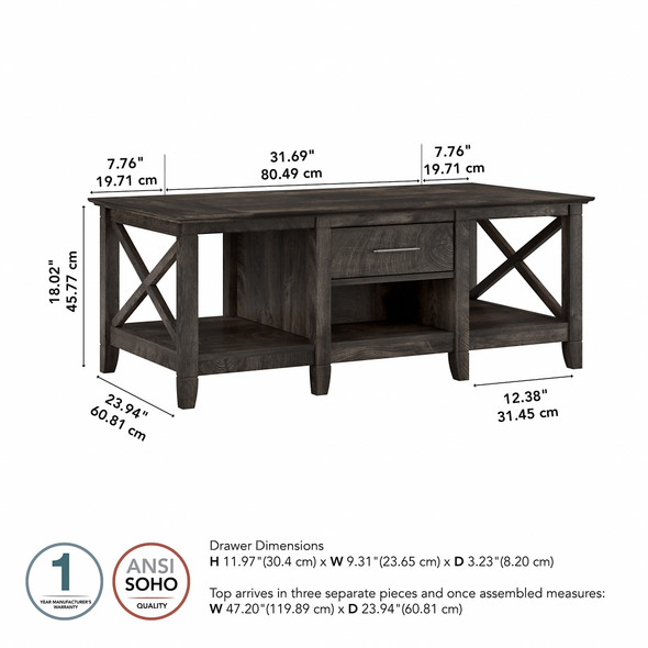 Bush Furniture Key West Coffee Table with Storage in Dark Gray Hickory - KWT148GH-03