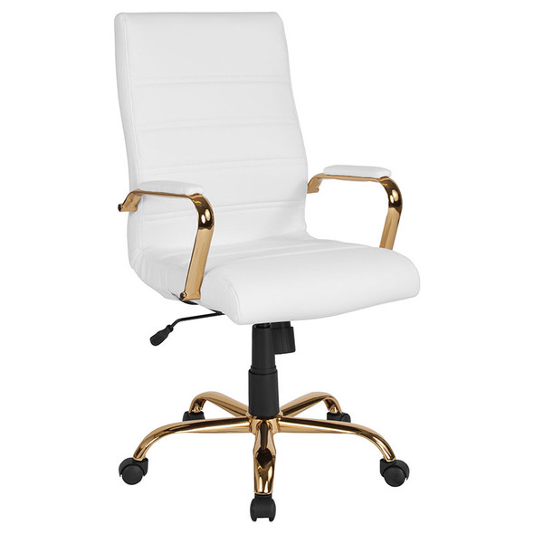 Flash Furniture High Back White LeatherSoft Executive Swivel Office Chair with Gold Frame - GO-2286H-WH-GLD-GG