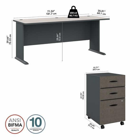 Bush Series A 48W Corner Desk with Mobile File Cabinet Slate - SRA035SLSU