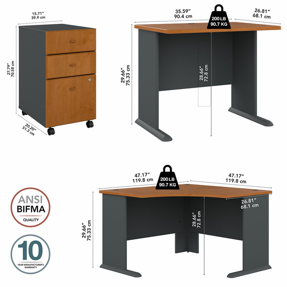 Bush Series A Corner Desk with 3 Drawer Mobile Ped - SRA035NCSU