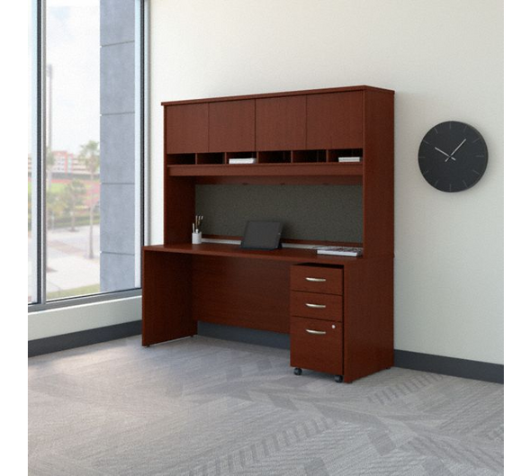 Bush Series C 72W x 24D Desk, Hutch and 3 Drawer Mobile Pedestal - SRC081MASU