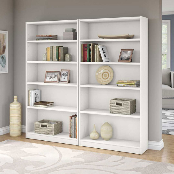 Bush Universal Bookcases Collection 5 Shelf Bookcase Set of 2 Pure White - UB003PW