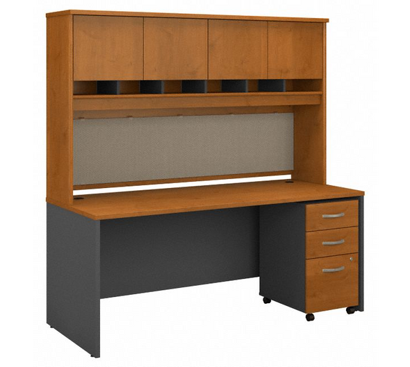 Bush Series C 72W x 30D Desk, Hutch and 3 Drawer Mobile Pedestal - SRC080NCSU