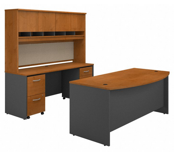 Bush Series C 72W Bow Front Desk with Credenza, Hutch and Storage - SRC082NCSU