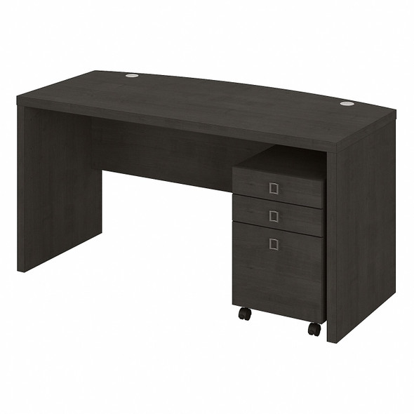 Bush Business Furniture Echo by Kathy Ireland 60W Bow Front Desk with 3 Drawer Mobile Pedestal Charcoal Maple - ECH001CM