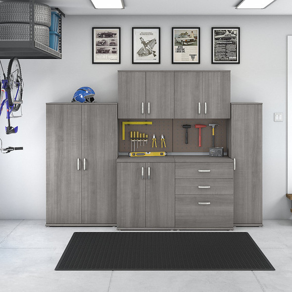 Bush Business Furniture Echo by Kathy Ireland Modular 108W Garage Storage Cabinet System w Wall Mount Cabinets Platinum Gray - GAS002PG