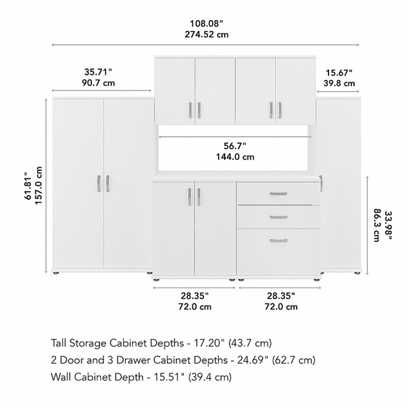 Bush Business Furniture Echo by Kathy Ireland Modular Modular 108W Laundry Storage Cabinet System w Wall Mount Cabinets White - LNS002WH