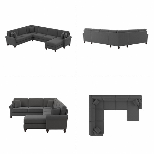 Bush Furniture 128W U Shaped Sectional Couch with Reversible Chaise Lounge Charcoal - CVY127BCGH-03K