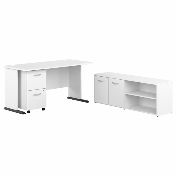 Bush Furniture 60W Computer Desk with Mobile File Cabinet and Low Storage Cabinet - STA006WHSU