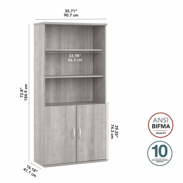 Bush Furniture Tall 5 Shelf Bookcase with Doors - STA010PG