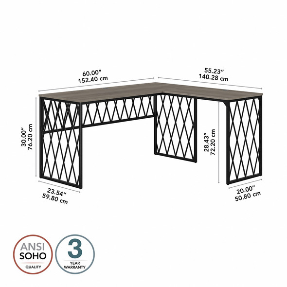 Kathy Ireland Home by Bush Furniture City Park 60W Industrial L Shaped Desk - CPK001DG