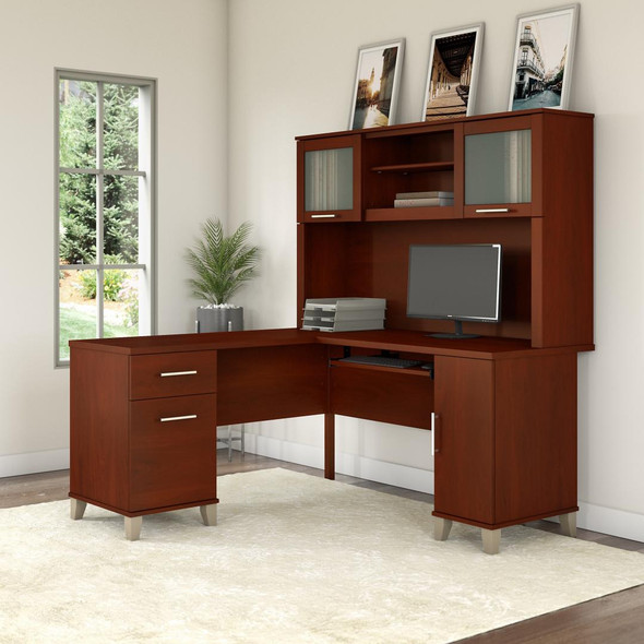 Bush Furniture Somerset 60W L Shaped Desk with Hutch - SET002HC