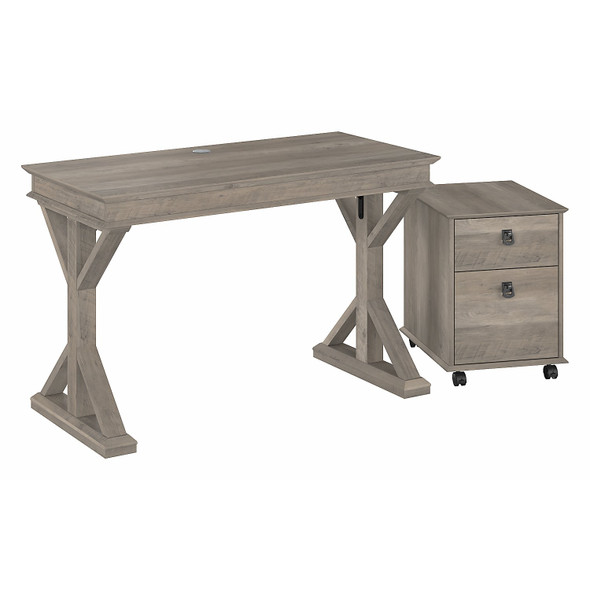 Bush Furniture Homestead 48W Writing Desk with Mobile Ped Driftwood Gray - HOT001DG