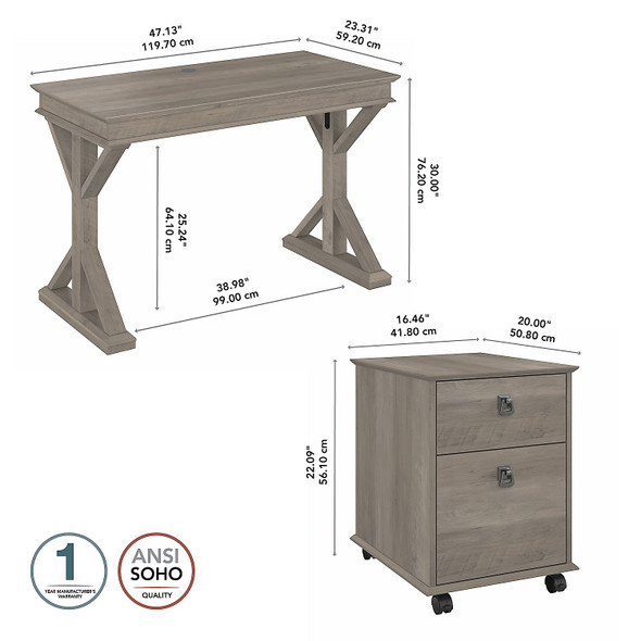 Bush Furniture Homestead 48W Writing Desk with Mobile Ped Driftwood Gray - HOT001DG