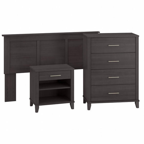 Bush Furniture Full/Queen Headboard with 4 Drawer Chest and Nightstand Storm Gray - SET005SG