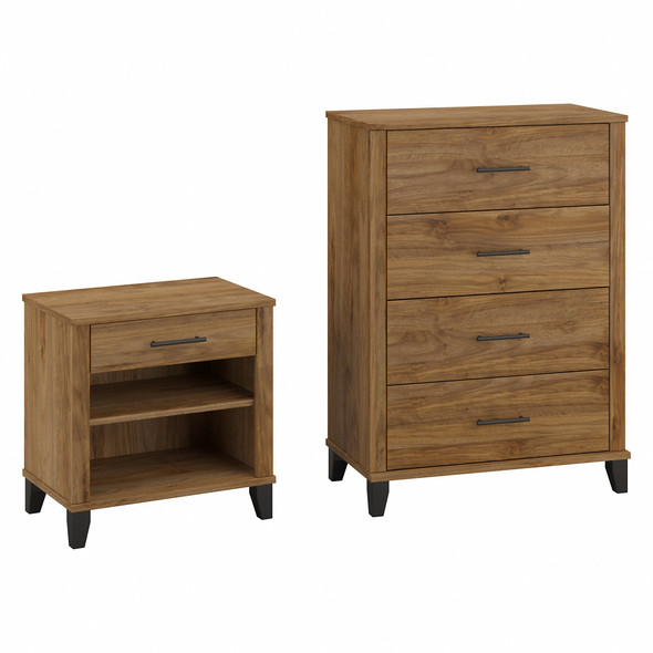 Bush Furniture 4 Drawer Chest and Nightstand Fresh Walnut - SET034FW