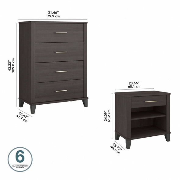 Bush Furniture 4 Drawer Chest and Nightstand Storm Gray - SET034SG