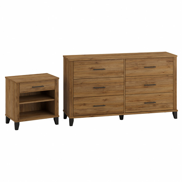 Bush Furniture 6 Drawer Dresser and Nightstand Fresh Walnut - SET035FW