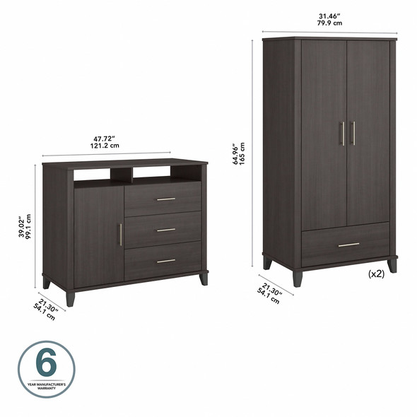 Bush Furniture Somerset Armoire Cabinets and Media Chest Storm Gray - SET038SG