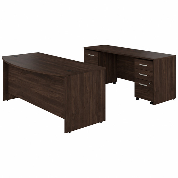 Bush Furniture 72W x 36D Bow Front Desk, Credenza and File Storage - STC009BWSU