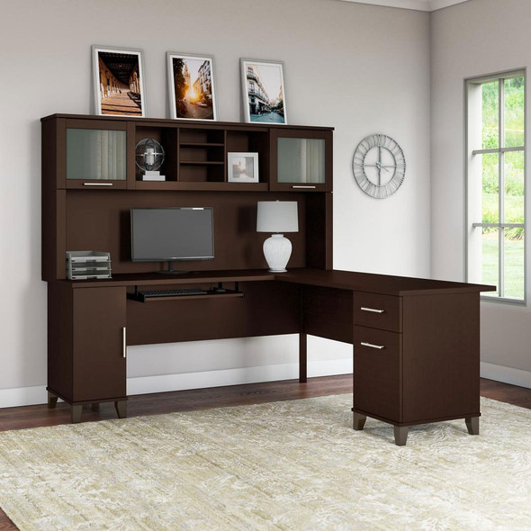 Bush Furniture Somerset 72W L Shaped Desk with Hutch Mocha Cherry - SET001MR