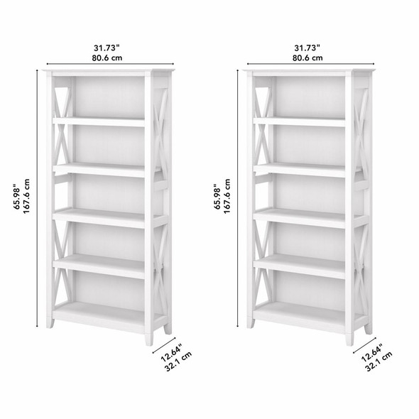 Bush Furniture Key West 5 Shelf Bookcase Set in White - KWS046WT