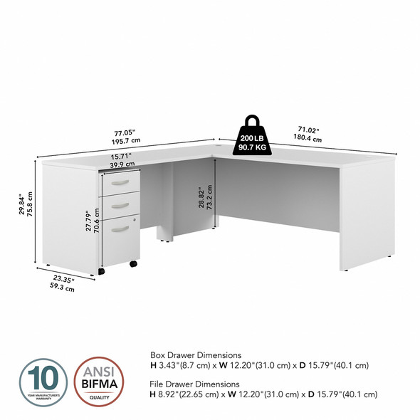 Bush Business Furniture Studio C 72W L Shaped Desk with Mobile File Cabinet In White - STC063WHSU