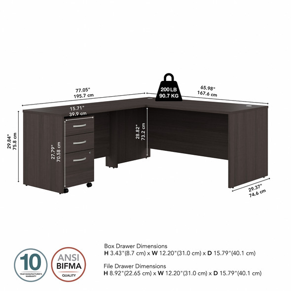 Bush Business Furniture Studio C 66W x 30D L-Shaped Desk with 3 Drawer Mobile File Cabinet In Storm Gray - STC066SGSU