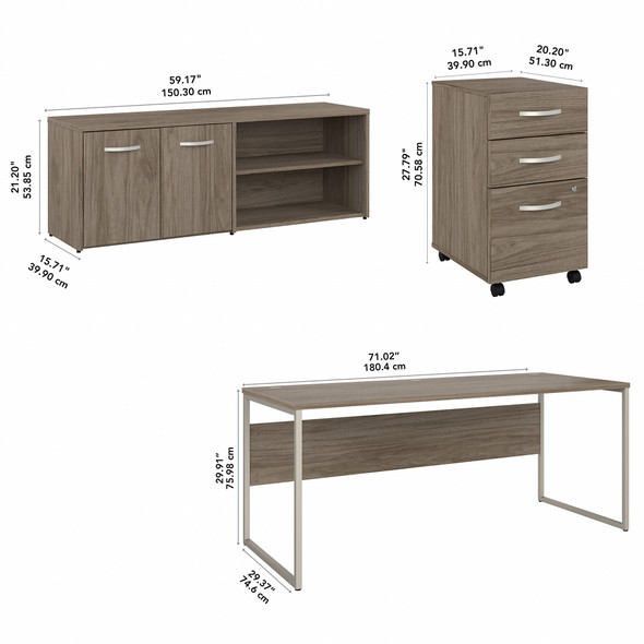 Bush Business Furniture Hybrid 72W x 30D Computer Table Desk with Storage and Mobile File Cabinet In Modern Hickory - HYB014MHSU