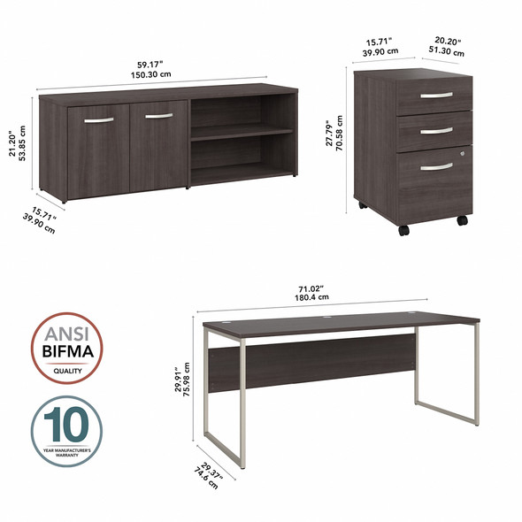 Bush Business Furniture Hybrid 72W x 30D Computer Table Desk with Storage and Mobile File Cabinet In Storm Gray - HYB014SGSU