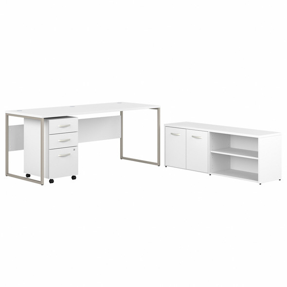 Bush Business Furniture Hybrid 72W x 30D Computer Table Desk with Storage and Mobile File Cabinet In White - HYB014WHSU