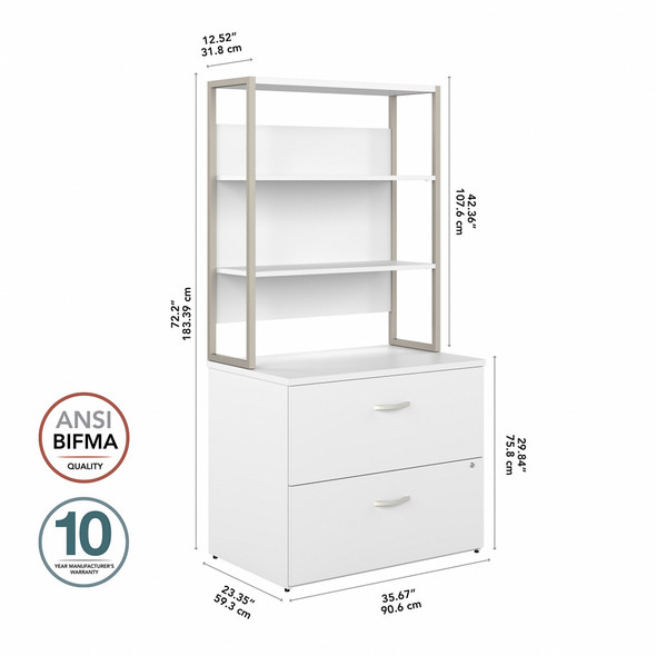 Bush Business Furniture Hybrid 2 Drawer Lateral File Cabinet with Shelves In White - HYB018WHSU