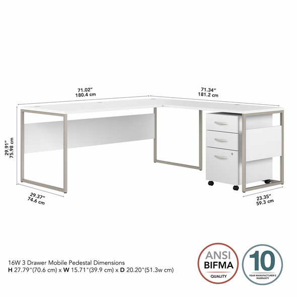 Bush Business Furniture Hybrid 72W x 30D L Shaped Table Desk with Mobile File Cabinet In White - HYB028WHSU