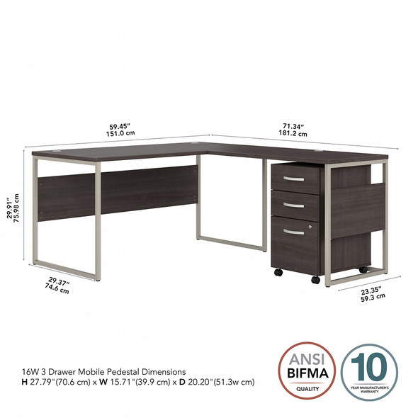 Bush Business Furniture Hybrid 60W x 30D L Shaped Table Desk with Mobile File Cabinet In Storm Gray - HYB029SGSU