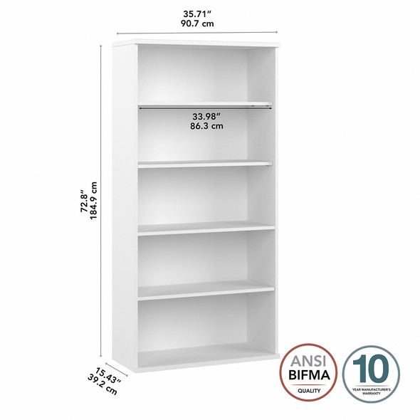 Bush Business Furniture Hybrid Tall 5 Shelf Bookcase In White - HYB136WH-Z