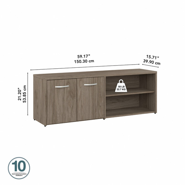 Bush Business Furniture Hybrid Low Storage Cabinet with Doors and Shelves In Modern Hickory - HYS160MH-Z