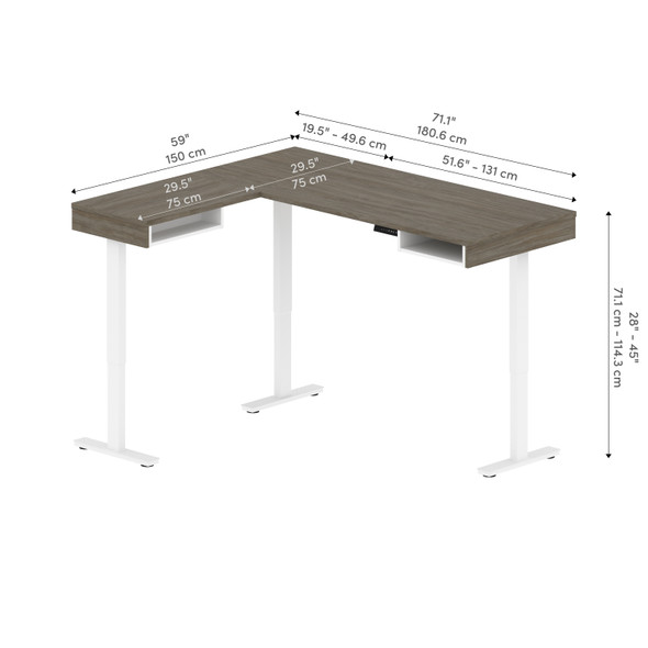 Bestar Pro-Vega 72W L-Shaped Standing Desk in Walnut Grey & White - 130420-000035