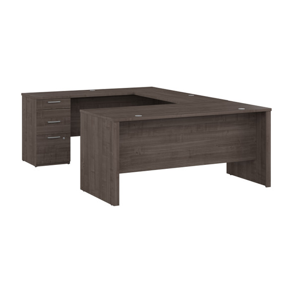 Bestar Logan 65W U Shaped Desk in Medium Gray Maple - 146856-000141