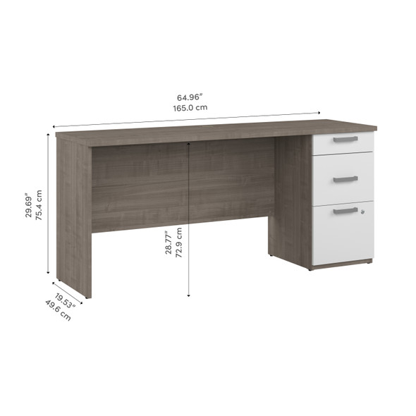 Bestar Ridgeley 65W Computer Desk with Storage in Silver Maple & Pure White - 152612-000144