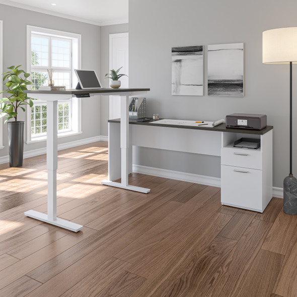 BESTAR Upstand 72W L-Shaped Electric Standing Desk in Deep Grey & White - 175852-000032