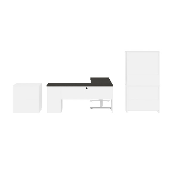 BESTAR Upstand 135W 72W L-Shaped Standing Desk with Bookcase and File Cabinet in Deep Grey & White - 175853-000032