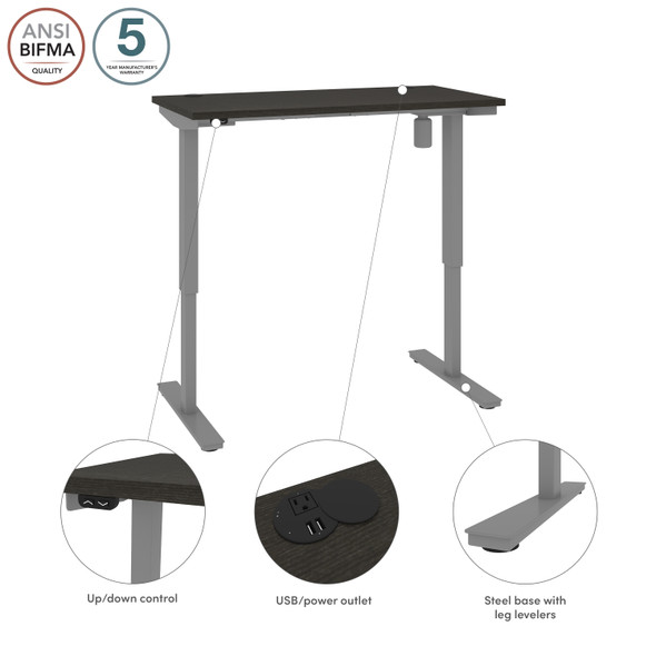Bestar Upstand 24” x 48” Standing Desk in Deep Grey - 175859-000032