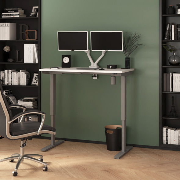 Bestar Upstand 48W x 24D Standing Desk with Dual Monitor Arm in White - 175860-000017