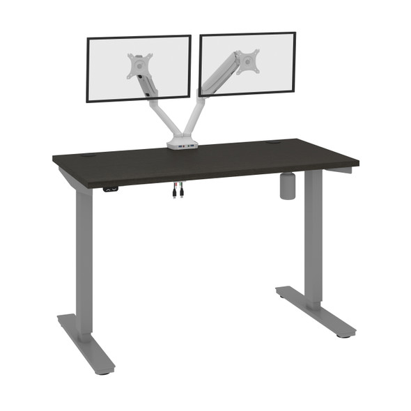 Bestar Upstand 48W x 24D Standing Desk with Dual Monitor Arm in Deep Grey - 175860-000032