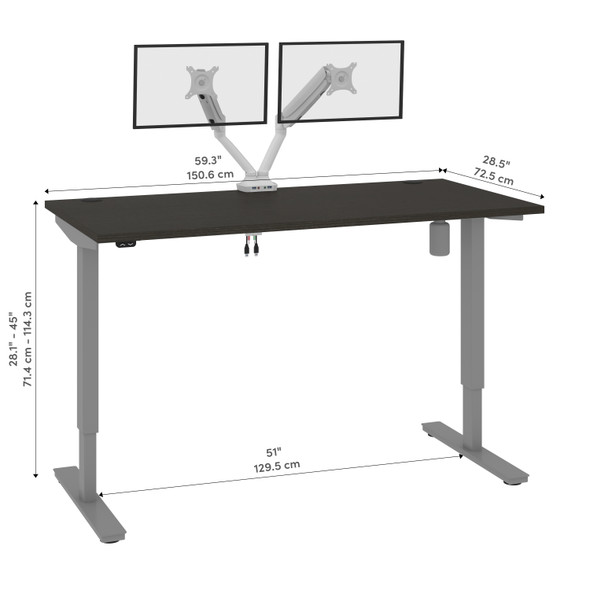 Bestar Upstand 60W x 30D Standing Desk with Dual Monitor Arm in Deep Grey - 175870-000032