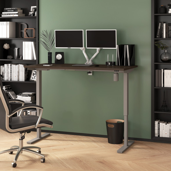 Bestar Upstand 60W x 30D Standing Desk with Dual Monitor Arm in Antigua - 175870-000052