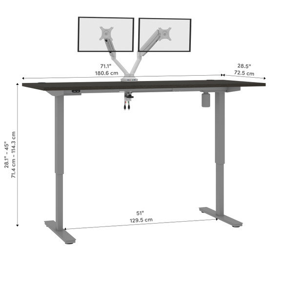 Bestar Upstand 72W x 30D Standing Desk with Dual Monitor Arm in Deep Grey - 175880-000032