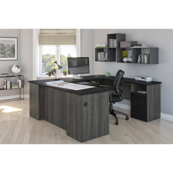Bestar Norma 71W U or L-Shaped Desk in Black & Bark Gray - 181851-000018