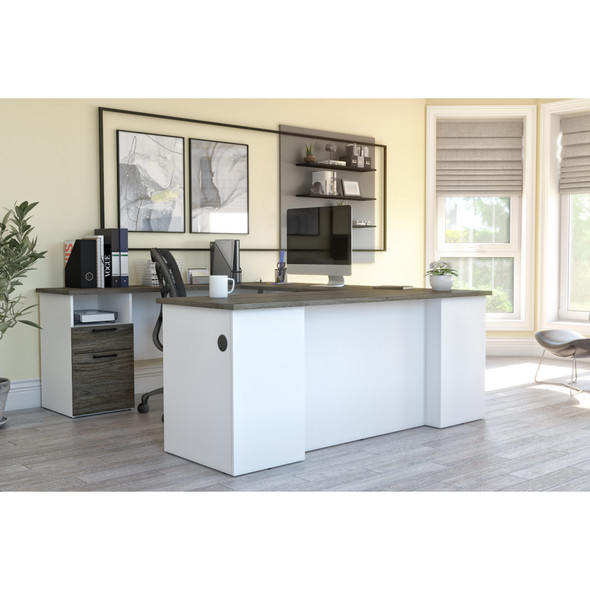 Bestar Norma 71W U or L-Shaped Desk in Walnut Grey & White - 181851-000035
